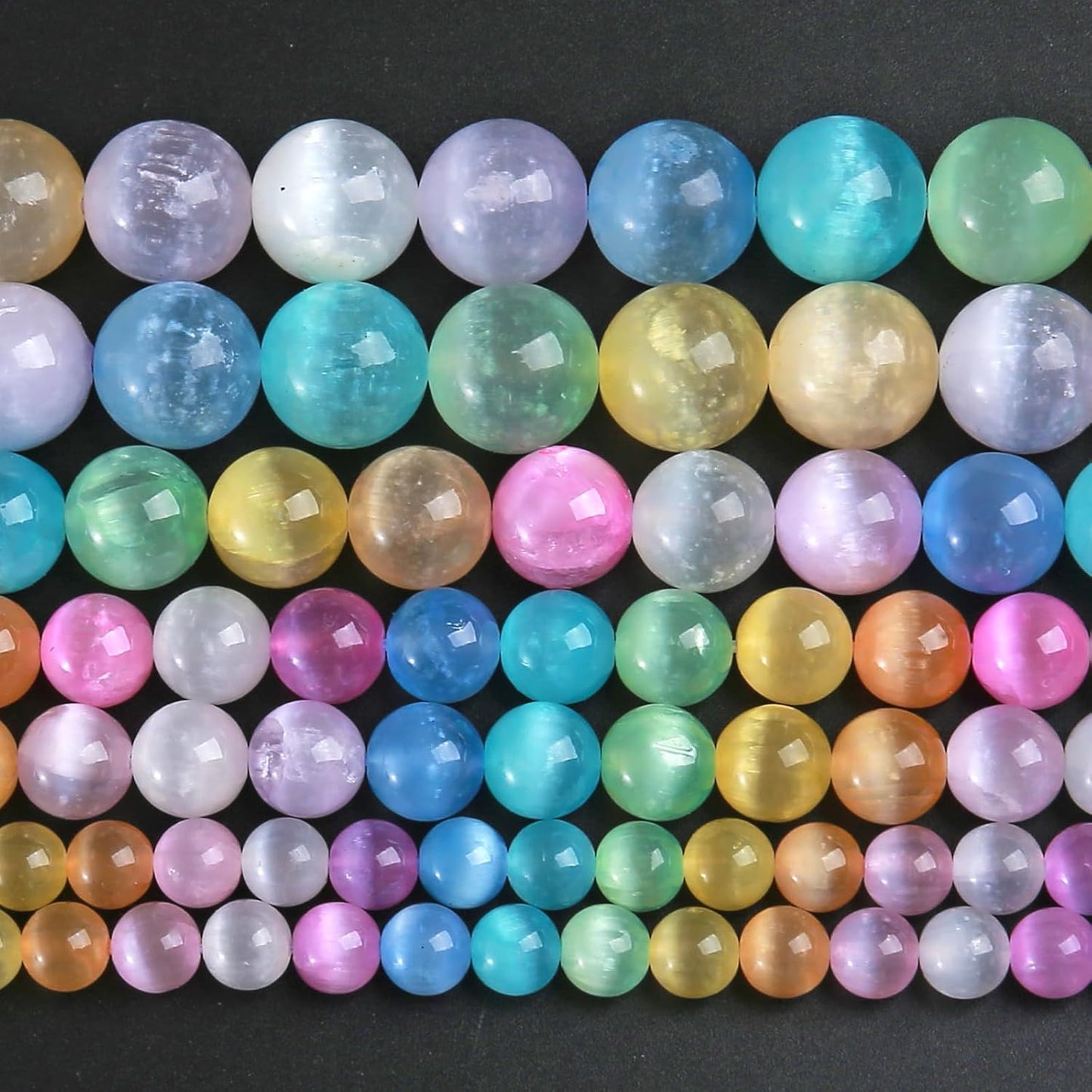 8MM 90pcs Mixed Color Selenite Gypsum Beads Natural Stone Round Loose Beads for Jewelry Making DIY Bracelet Necklace 2 Strands 32"