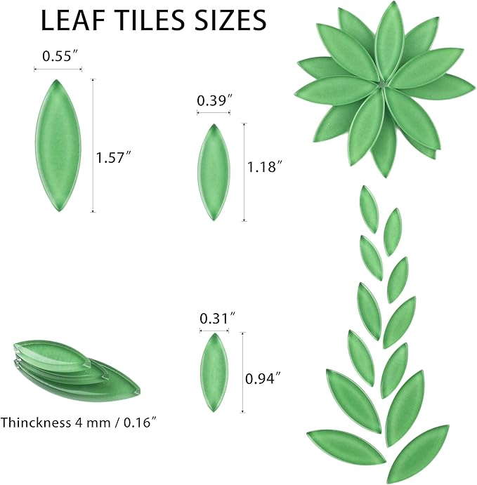 Youway Style Green Leaf Mosaic Tiles for Crafts Bulk,200g Petal Mosaic Glass Pieces,Flower Glass Tiles for Christmas Mosaic Decorations