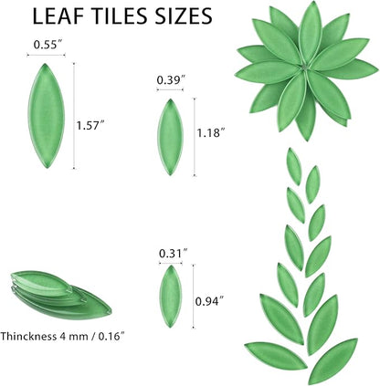 Youway Style Green Leaf Mosaic Tiles for Crafts Bulk,200g Petal Mosaic Glass Pieces,Flower Glass Tiles for Christmas Mosaic Decorations