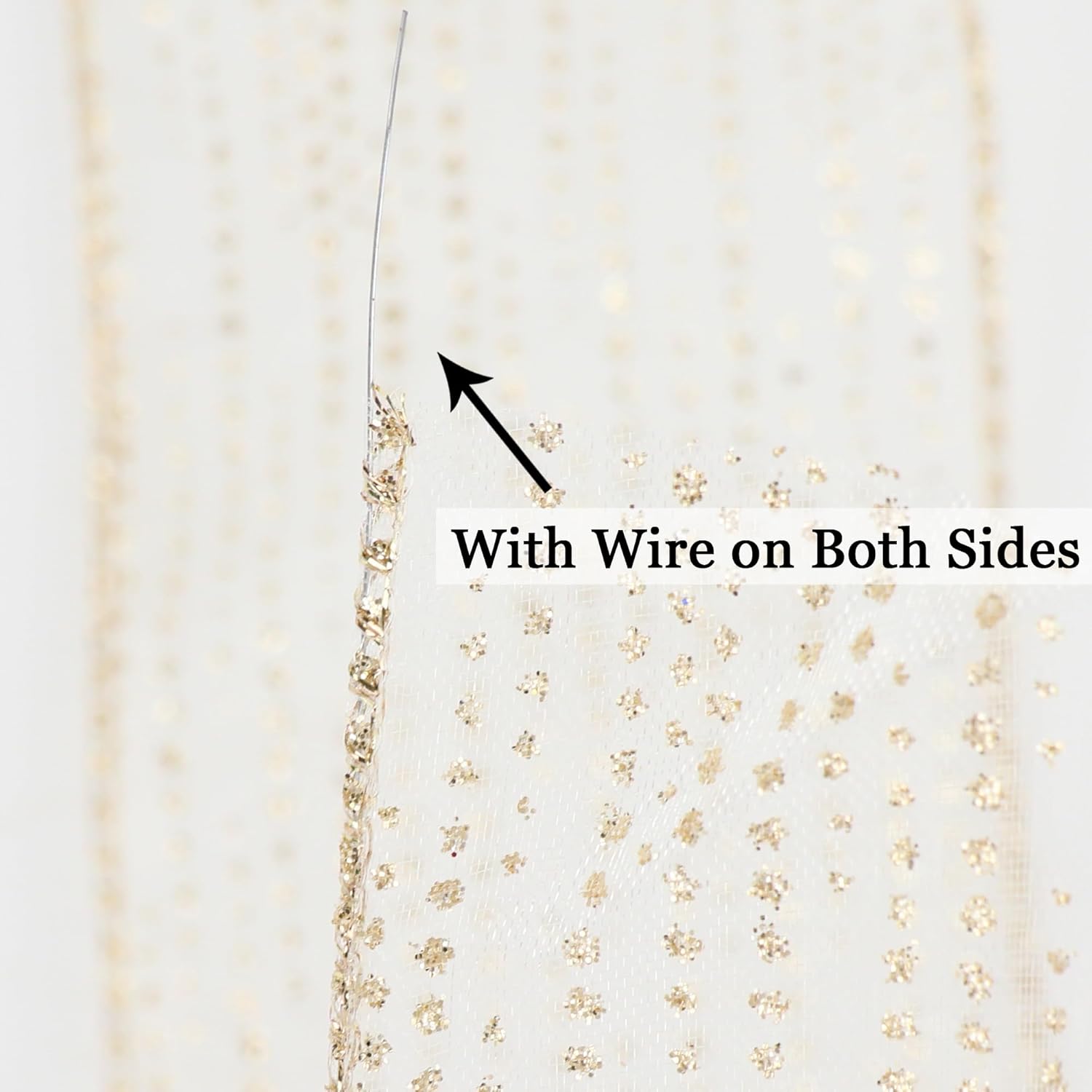MEEDEE Champagne Gold Wired Ribbon - 2.5 Inch Horizontal Stripes Polka Dot Christmas Ribbon Organza Sheer Glitter - 25 Yards for Christmas Tree, Wreath Bow - Crafty Corner