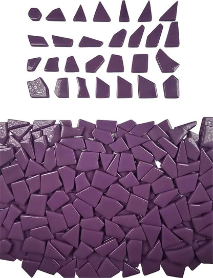 Irregular Glass Mosaic Tiles Bulk 500g Glossy and Iridescent Mosaic Glass Tiles for DIY Projects and Arts and Crafts Solid Colors and Mixes (Glossy Purple)