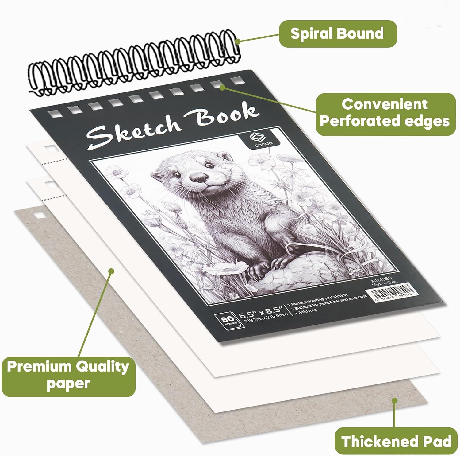 CONDA 5.5 x 8.5 Sketchbook Book - Top Spiral Bound Pad, 2 Packs of 100-Sheets (68lb/100gsm) Acid Free Artistic Paper for Drawing, Painting, Writing - Ideal for Beginners Artists - Crafty Corner