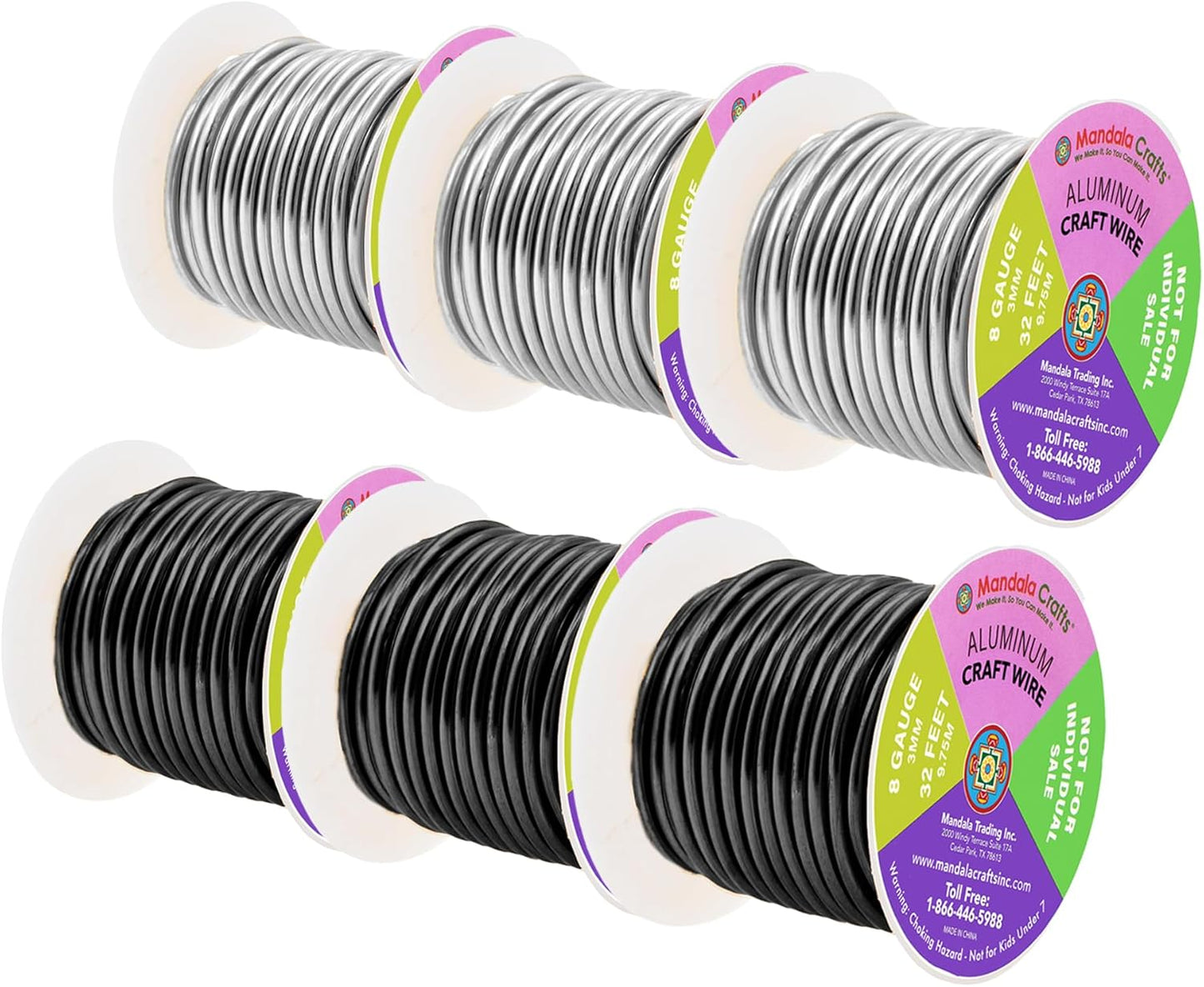 Mandala Crafts 8 Gauge Anodized Aluminum Craft Wire for Jewelry Making - 120 FT Colored Flexible Silver Black Wire - Bendable for Bonsai Armature Crafting Sculpting - Crafty Corner