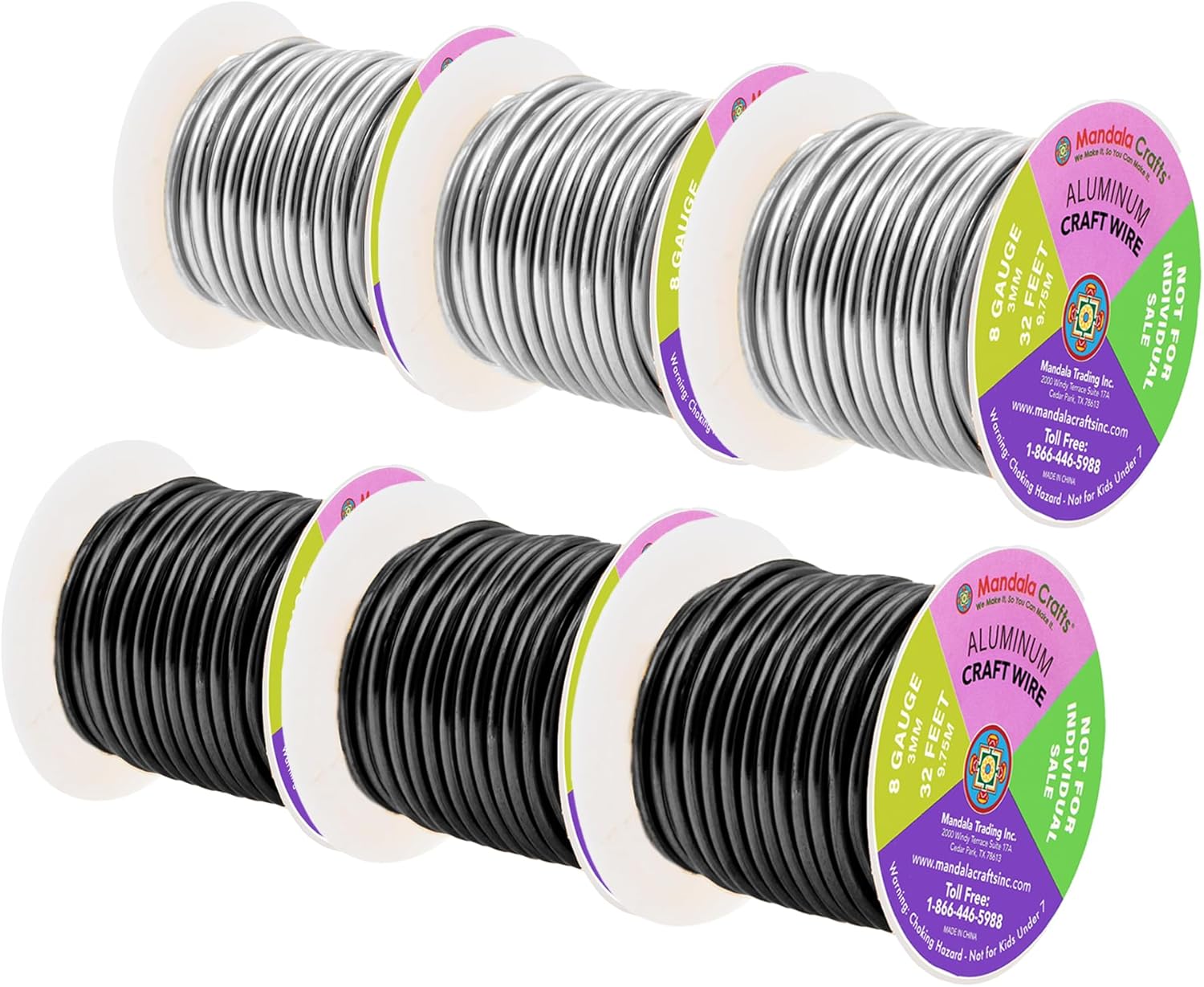 Mandala Crafts 8 Gauge Anodized Aluminum Craft Wire for Jewelry Making - 120 FT Colored Flexible Silver Black Wire - Bendable for Bonsai Armature Crafting Sculpting - Crafty Corner