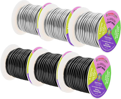Mandala Crafts 8 Gauge Anodized Aluminum Craft Wire for Jewelry Making - 120 FT Colored Flexible Silver Black Wire - Bendable for Bonsai Armature Crafting Sculpting - Crafty Corner