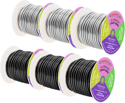 Mandala Crafts 8 Gauge Anodized Aluminum Craft Wire for Jewelry Making - 120 FT Colored Flexible Silver Black Wire - Bendable for Bonsai Armature Crafting Sculpting - Crafty Corner