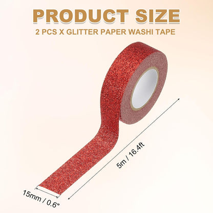 PATIKIL 2 Roll Glitter Paper Washi Tape, Washi Decorative Tape for Crafts, Red