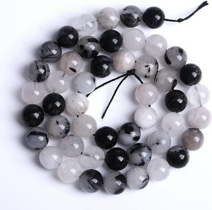 AAA Natural Black Quartz Rutilated Beads Round Loose Beads for Jewelry Making DIY Bracelet 60pcs 6mm Crystal Energy Healing Power Stone (Black Rutilated Quartz Crystal, 6mm)