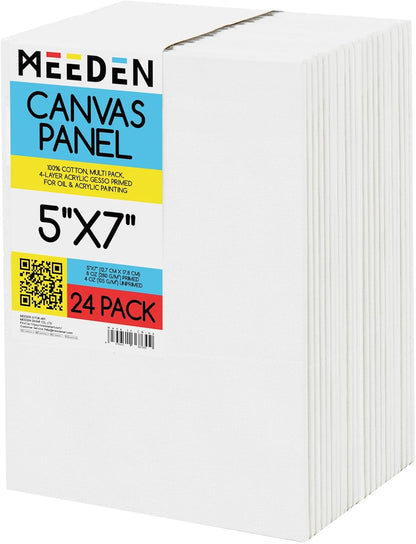 MEEDEN 24-Pack 100% Cotton Canvas Boards for Painting - 5x7'' Blank Canvas Panels for Oil & Acrylic Painting, Ready to Paint Art Supplies for Professional Artists, Students
