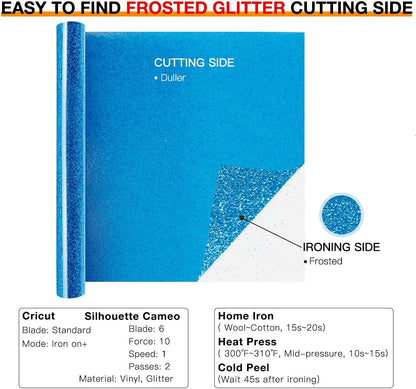 HTVRONT Blue Glitter HTV Heat Transfer Vinyl Rolls - 10" x 8ft Glitter HTV Vinyl for Shirts, Easy to Cut & Weed for Heat Vinyl Design (Sky Blue)