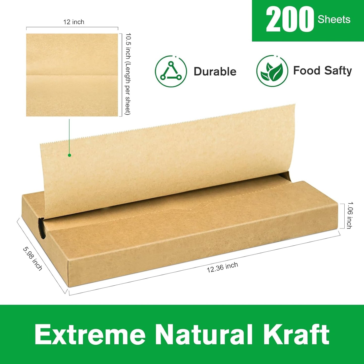 Precut POP UP Deli Paper Sheet Pack of 200, Interfolded Heavy Paper for Food Wrap and Serving (12" x 10-1/2", Kraft）