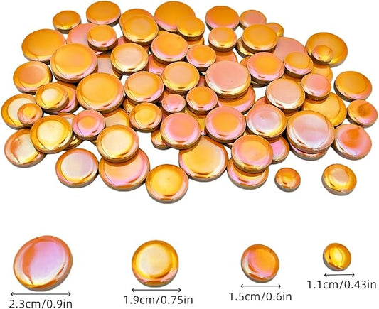 200g Iridescent Round Mosaic Tiles for Crafts Bulk, 11mm-23mm 4 Size Circular Mosaic Ceramic Pieces for Vases, Garden Decor, DIY Mosaic Making (Orange)