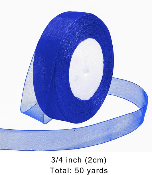 Ribbon for Gift Wrapping 3/4 inch Royal Blue Sheer Organza Ribbon for Flower Bouquet Tulle Thin Chiffon Ribbons for Wedding Invitations Christmas Halloween Presents Decorations Crafts 50 Yards - Crafty Corner