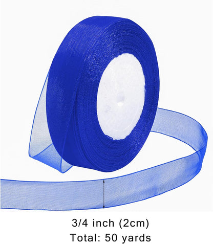 Ribbon for Gift Wrapping 3/4 inch Royal Blue Sheer Organza Ribbon for Flower Bouquet Tulle Thin Chiffon Ribbons for Wedding Invitations Christmas Halloween Presents Decorations Crafts 50 Yards - Crafty Corner