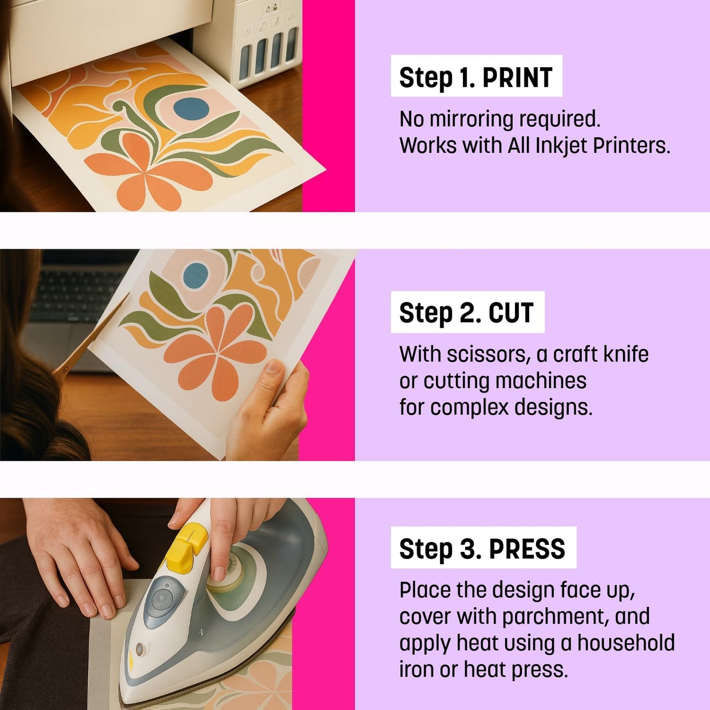 MINSEO Jet Flex Premium Opaque Heat Transfer Paper for Dark Fabric (10 Sheets 8.5x11") Printable Iron-on Transfer Vinyl for Inkjet Printer (Made in Korea)