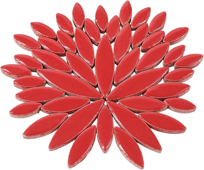 Artspac Red Petal Ceramic Mosaic Tiles for Crafts, 200g Flower Tiles Mosaic Pieces for Mosaic Craft Supplies,Garden Art Decor