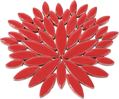 Artspac Red Petal Ceramic Mosaic Tiles for Crafts, 200g Flower Tiles Mosaic Pieces for Mosaic Craft Supplies,Garden Art Decor