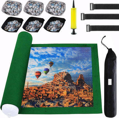 Puzzle Mat Roll Up Puzzles Board for Jigsaw Up to 2000, 1500, 1000, 500 Pieces Large Portable Table Saver Mats Puzzle Keeper Cover with Sorter Trays Storage Bag Kit Holder Organizer Pad for Adult