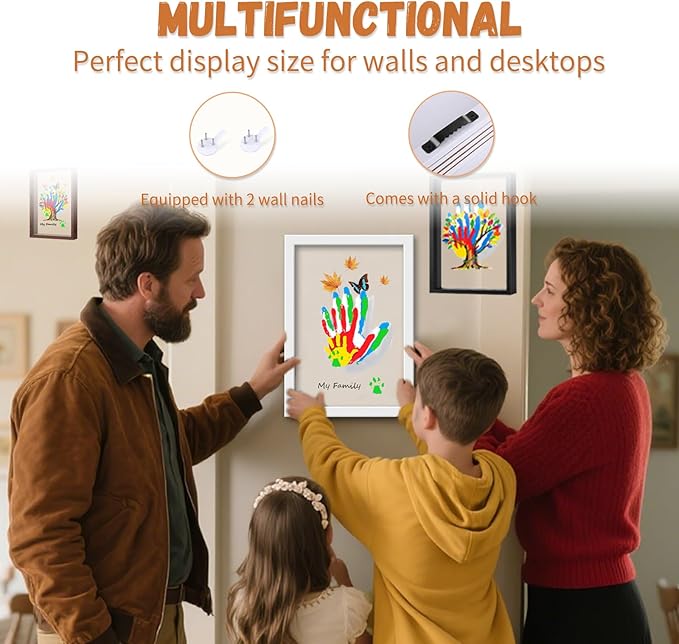 VidwanHome Family Handprint Kit for 4 – Wooden Frame with 4 Clear Acrylic Boards, DIY Handprint Keepsake for Baby, Pet, Mom, Grandparents, Hand Mold Art Set with Non-Toxic Washable Paint (Black)