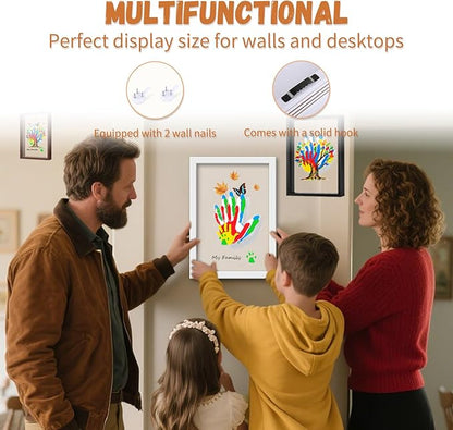 VidwanHome Family Handprint Kit for 4 – Wooden Frame with 4 Clear Acrylic Boards, DIY Handprint Keepsake for Baby, Pet, Mom, Grandparents, Hand Mold Art Set with Non-Toxic Washable Paint (Black)