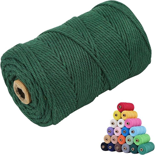 Macrame Cotton Cord 4mm x 109Yards, Dark Green Natural Macrame Rope, Perfect Macrame Supplies Cotton Cord for Macrame Plant Hangers DIY Crafts (Dark Green, 4mm*109Yards)