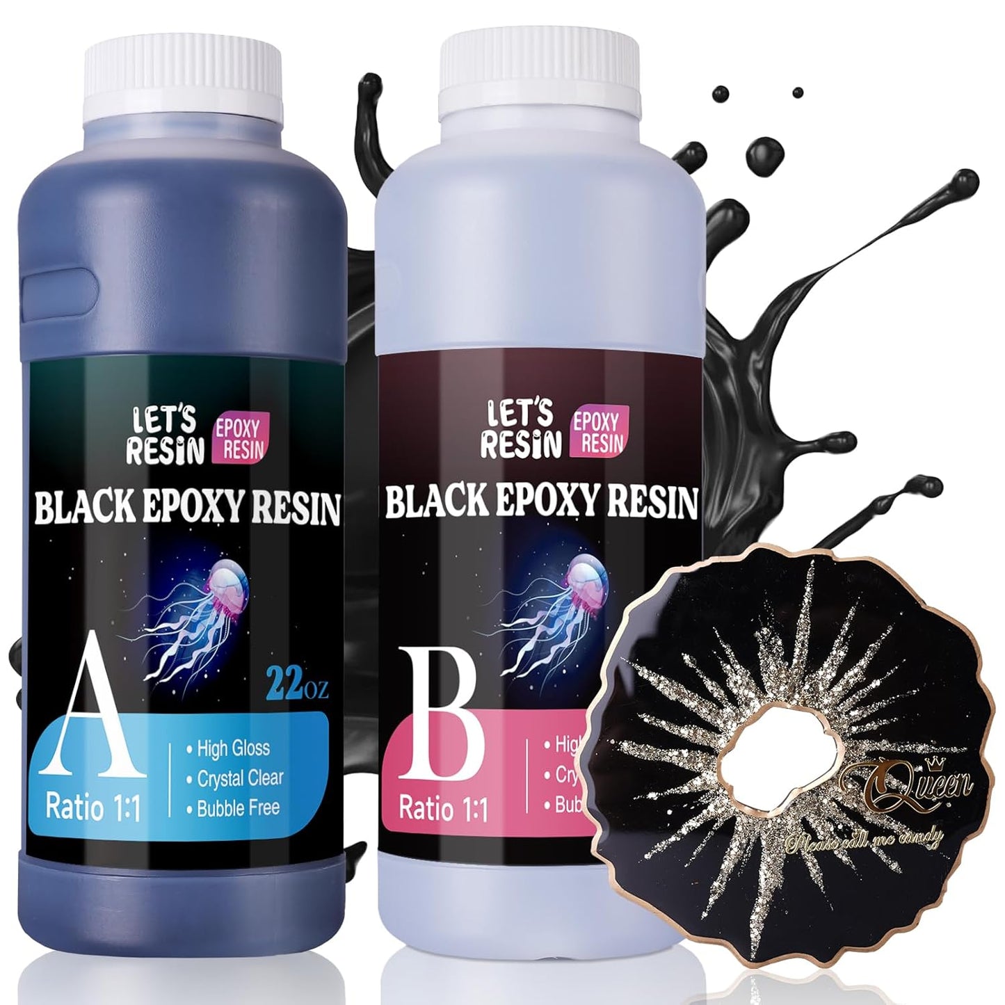 LET'S RESIN EPOXY RESIN Black Resin Epoxy,44OZ Bubble Free & High-Gloss Epoxy Kit,Self Leveling epoxy and Hardener for Art Crafts,Jewelry Making,Resin Molds