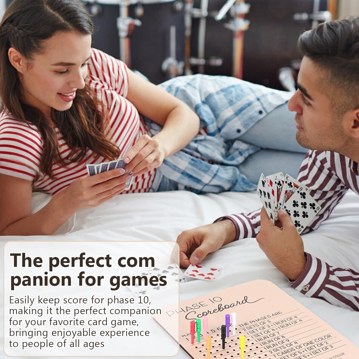 Phase 10 Score Board, Wooden Phase 10 Scoreboard, Phase 10 Score Sheets with 8 Colored Pegs, 10 Scorecard and Round Tracker, Classic Family Adults Board Card Games Night Table Score Boards