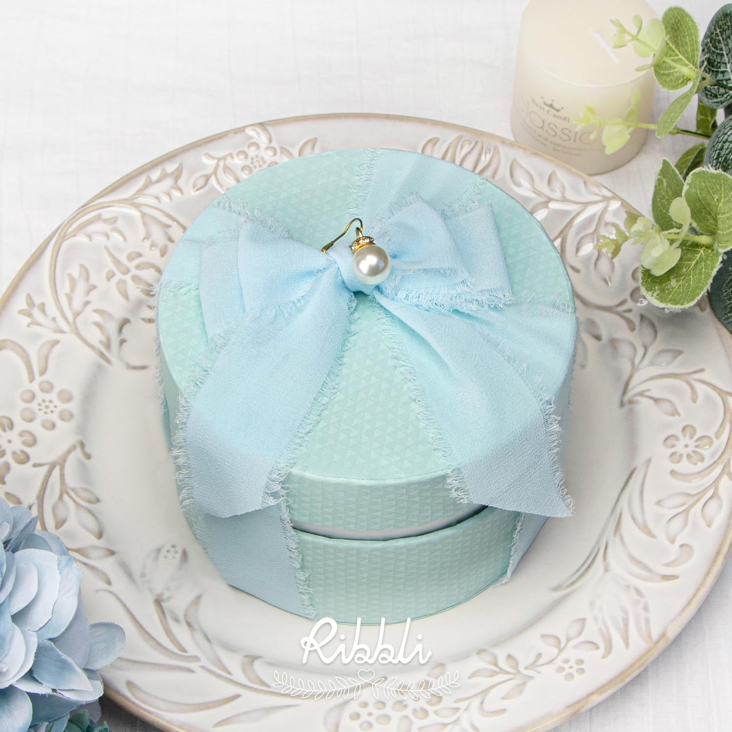 Ribbli Ice Blue Chiffon Silk Ribbon, 1-1/2 inch x 20 Yard, Handmade Fringe, Wedding Invitations, Bridal Bouquets, Home Decor - Crafty Corner