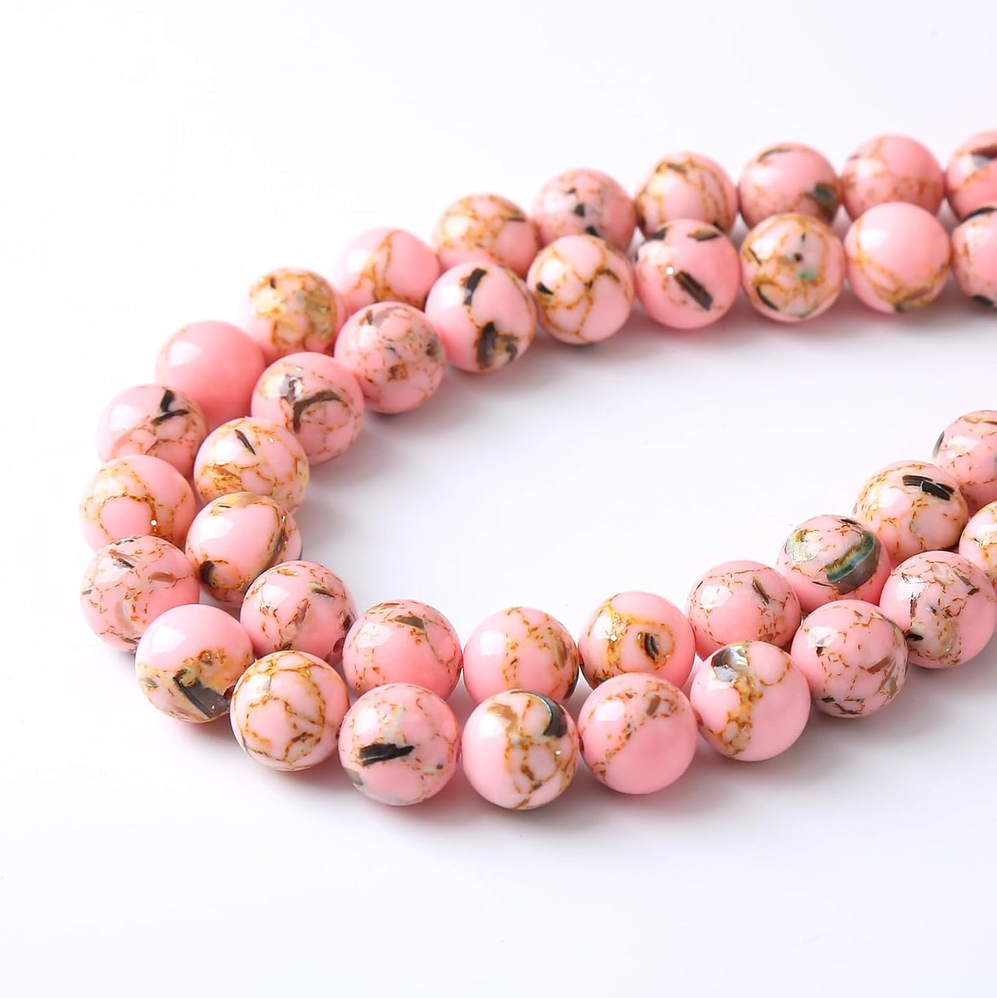 90PCS 4MM Natural Pink Shell Turquoise Beads for Jewelry Making with Mother-of-Pearl Round Loose Beads DIY Bracelet Accessories 15" (4mm, Pink Shell Turquoises)