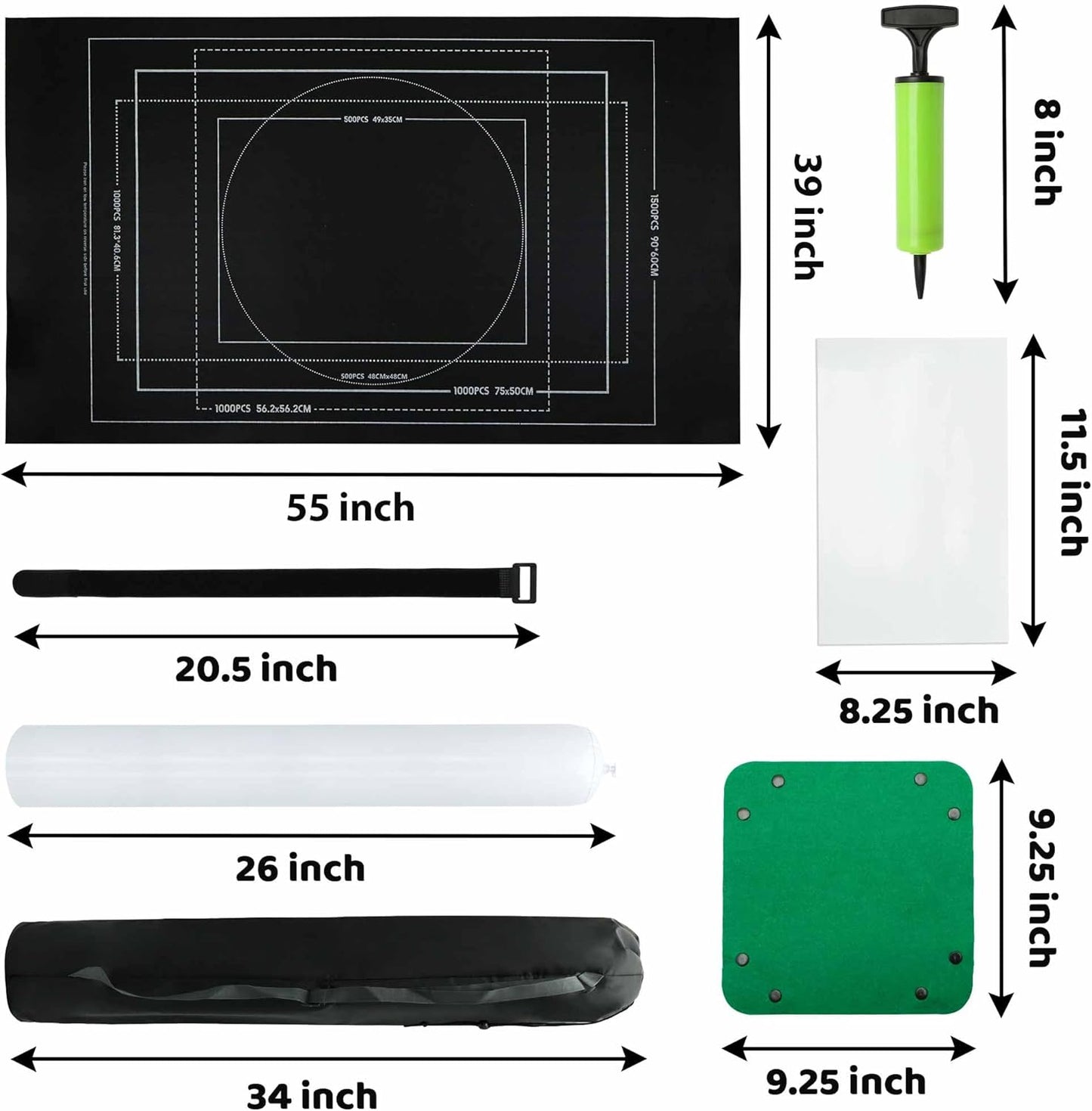 3000pc Jigsaw Puzzle Mat Roll Up, Black Felt, Classic Style, Portable, 39" x 39", 6+ Years