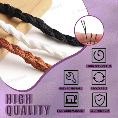 Swpeet 10Pcs Portable Copper Handle Canvas Leather Sewing Awl Needle and 3 Colors Nylon Waxed Thread Cord with Thimble Assortment Kit, Leather Sewing Tools for Canvas, Shoe and Leather Repair