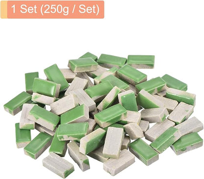 MECCANIXITY 250g Ceramic Mosaic Tiles for Crafts Bulk, Rectangle Green Ceramic Tile for Mosaic Kits Garden Stepping Stone Cup Mat