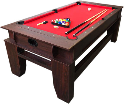 7ft Pool Table Air Hockey 2 in 1 Pool Table Red Felt - Billardhockey