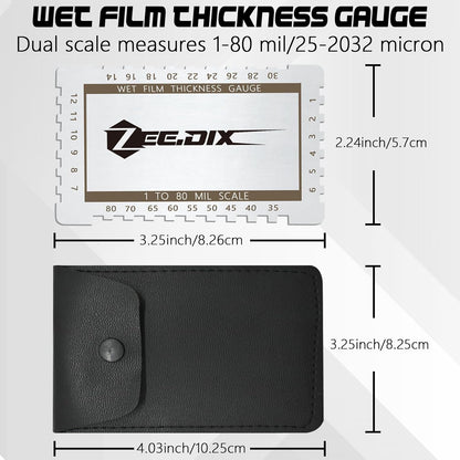 ZeeDix Stainless Steel Metal Wet Film Thickness Gauge Comb, 1-80 Mil Scale, Dual Scale Step and Notched Gauge Thickness Tool for Paints Resins
