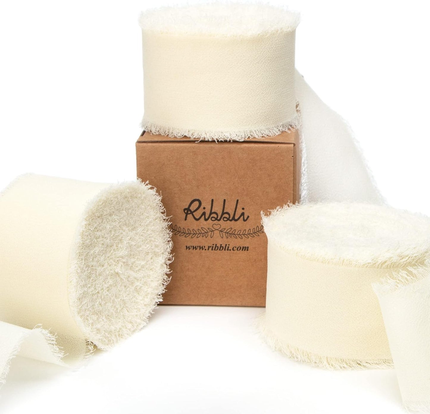 Ribbli Ivory Chiffon Ribbon 1-1/2 inch x 30 Yard Handmade Fringe Chiffon Ivory Silk Ribbon,Cream Ribbon for Wedding Invitations, Bridal Bouquets Wrapping, Flower Arrangement Decoration - Crafty Corner