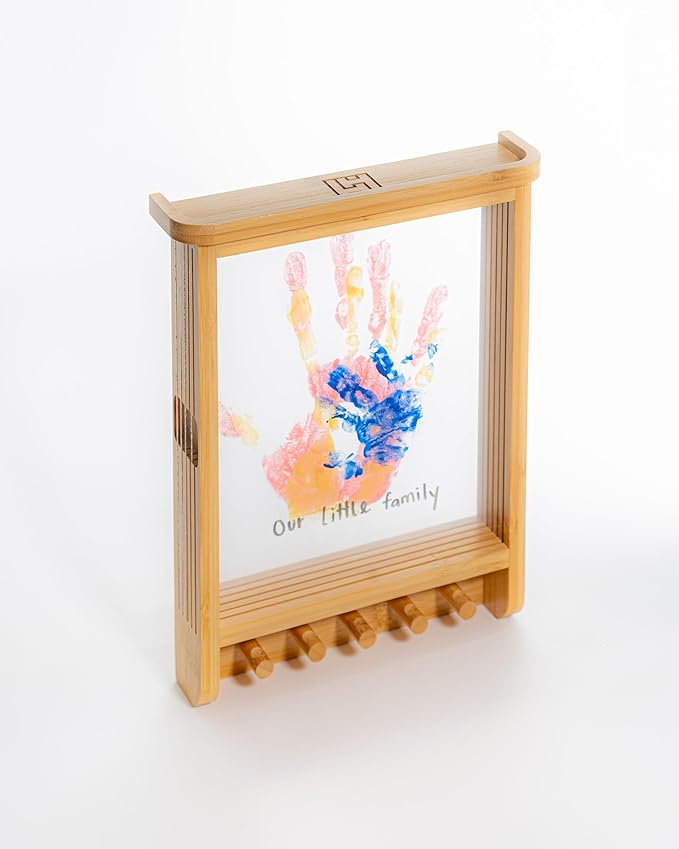 Family Handprint Kit & Key Holder – DIY Eco-Friendly Bamboo Keepsake Kit with Non-Toxic Paints, Personalized Baby Gifts for Family, New Parents & Grandparents, Unique Gift for Baby Showers