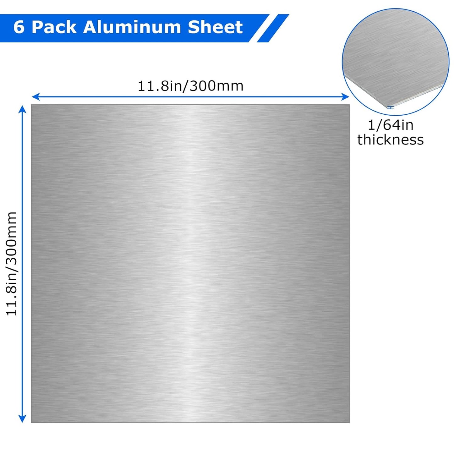 6 Pack 5052 Aluminum Sheet Metal 12 x 12 x 1/64 (0.02”) Inch Thin Flat Plain Aluminum Plate Panel Covered with Protective Film, Heat Treatable Aluminum Sheet for Crafting Industry Welding
