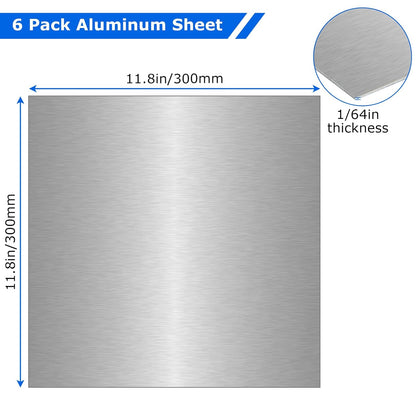 6 Pack 5052 Aluminum Sheet Metal 12 x 12 x 1/64 (0.02”) Inch Thin Flat Plain Aluminum Plate Panel Covered with Protective Film, Heat Treatable Aluminum Sheet for Crafting Industry Welding