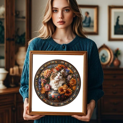 Wooden Puzzles Adults, Beautiful Tricolor Cat Wooden Puzzles 300 Pieces, Unique Animal Shaped Wood Challenging Jigsaw Puzzles Gifts for Adults, 13.4x13.4in