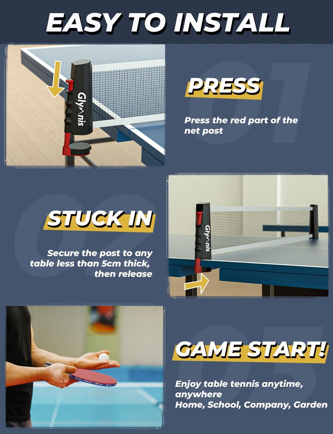 Glymnis Ping Pong Paddles Set Table Tennis Rackets with Balls, Storage Case for Indoor Outdoor Table Tennis Paddle Game Accessories