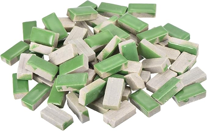 MECCANIXITY 250g Ceramic Mosaic Tiles for Crafts Bulk, Rectangle Green Ceramic Tile for Mosaic Kits Garden Stepping Stone Cup Mat