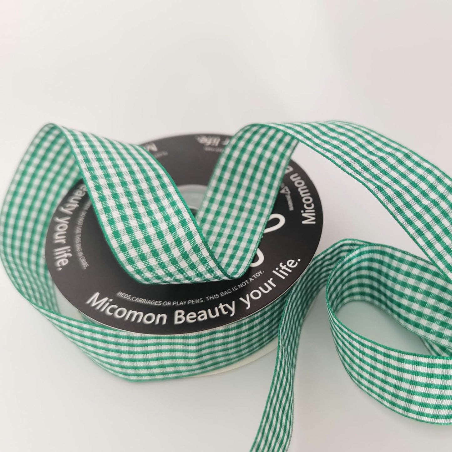 Green and White Woven Edge Plaid Ribbon 100% Polyester Gingham Ribbon 25 Yards Each Roll (1",Green) - Crafty Corner