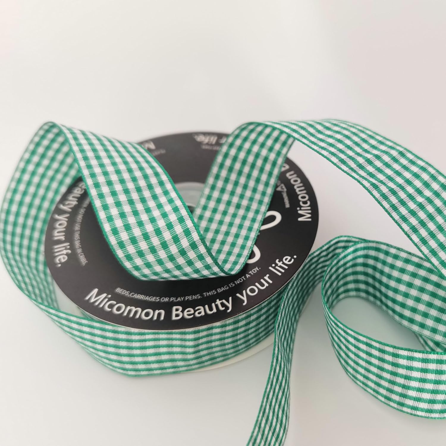 Green and White Woven Edge Plaid Ribbon 100% Polyester Gingham Ribbon 25 Yards Each Roll (1",Green) - Crafty Corner
