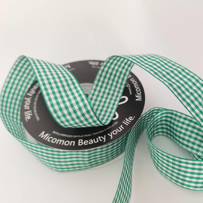 Green and White Woven Edge Plaid Ribbon 100% Polyester Gingham Ribbon 25 Yards Each Roll (1",Green) - Crafty Corner