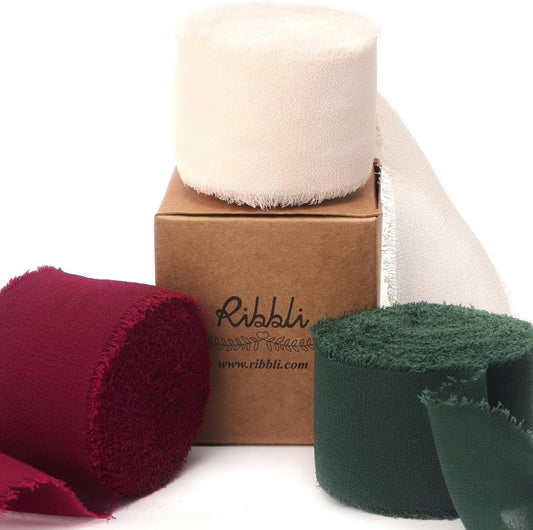 Ribbli Red Cream Green Christmas Ribbon 1.5 Inch x 3 Rolls Total 30 Yards Handmade Fringe Chiffon Silk Ribbon for Gift Wrapping DIY Crafts Home Decor - Crafty Corner
