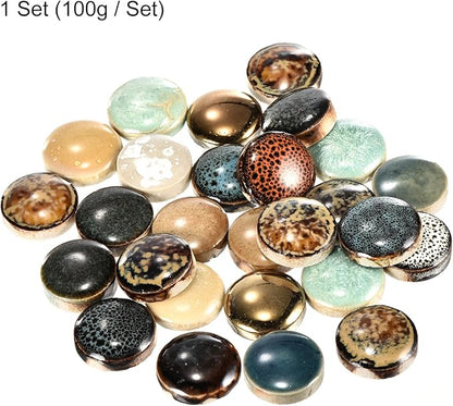 MECCANIXITY 100g Ceramic Mosaic Tiles for Crafts Bulk, Small Round Multicolor Ceramic Tiles for Mosaic Kits Garden Stepping Stone Cup Mat