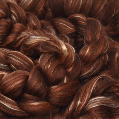 Merino Silk Luxe Tonal Designer Blend. Superfine Merino, Mulberry, Tussah Silk. Top Roving for Spinning or Felting. Cocoa Delight 1oz