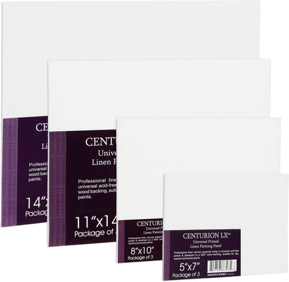 Centurion All-Media Primed Linen Panels - 6x6 3 Pack - 11oz Universal Primed Canvas Boards for Painting, Mounted on MDF Wood, Non-Warping, Ideal for Artists, Professionals, and Painters