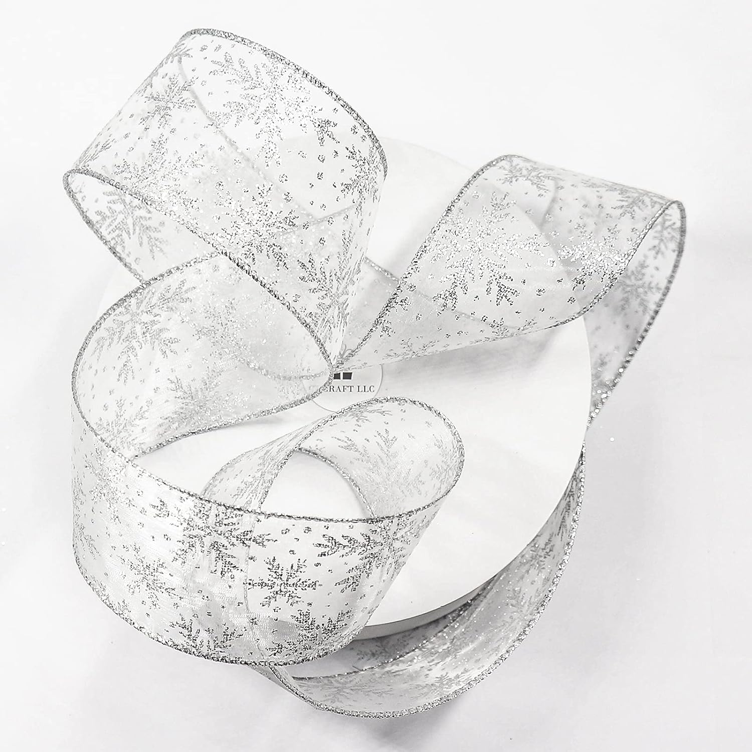 CT CRAFT LLC Organza with Silver Glitter Snowflakes Wired Ribbon 2.5 inch x 50 Yards for Christmas Home Decor Tree Topper Bow Gift Wrapping DIY Crafts Wreath Garland Wedding - Crafty Corner