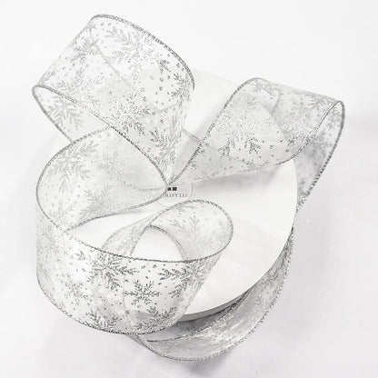 CT CRAFT LLC Organza with Silver Glitter Snowflakes Wired Ribbon 2.5 inch x 50 Yards for Christmas Home Decor Tree Topper Bow Gift Wrapping DIY Crafts Wreath Garland Wedding - Crafty Corner